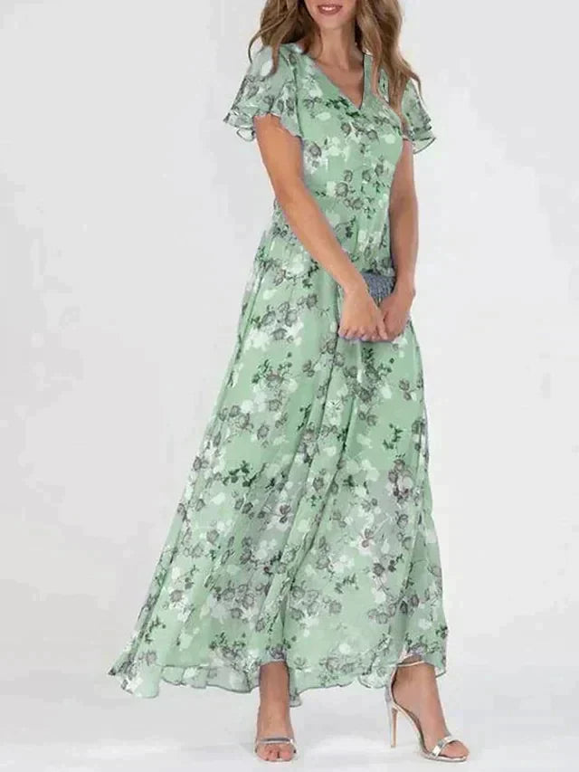 Marit | Stilfuld Blomstret V-Hals Maxi Kjole