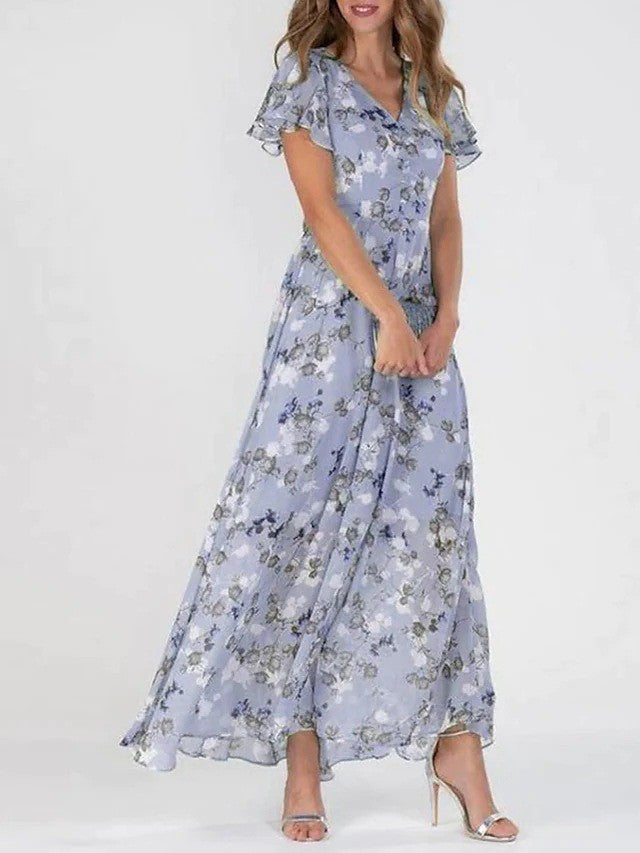 Marit | Stilfuld Blomstret V-Hals Maxi Kjole