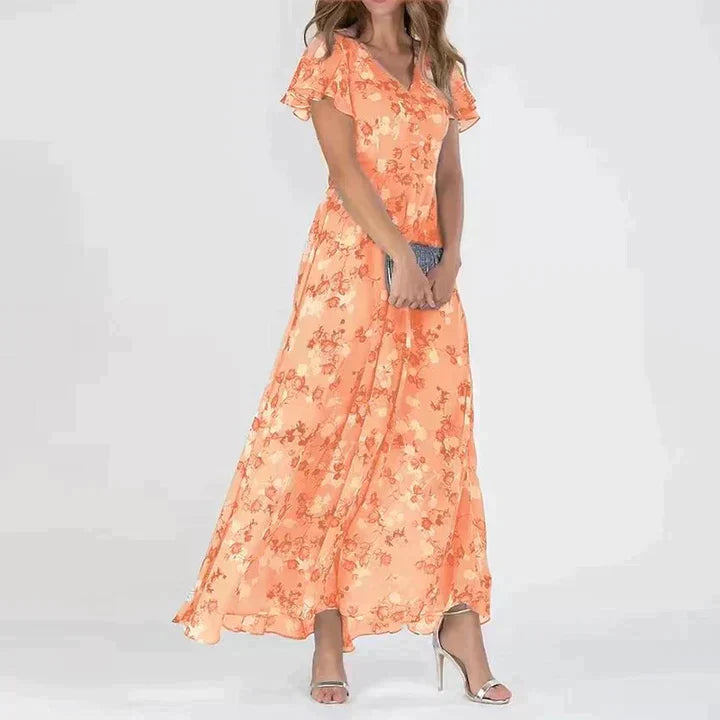 Marit | Stilfuld Blomstret V-Hals Maxi Kjole