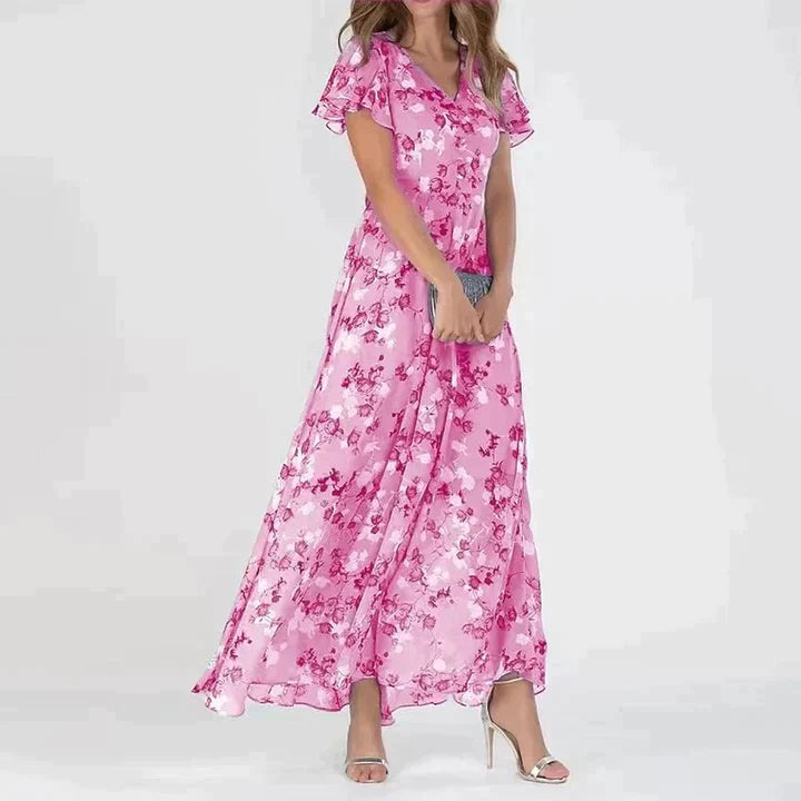 Marit | Stilfuld Blomstret V-Hals Maxi Kjole