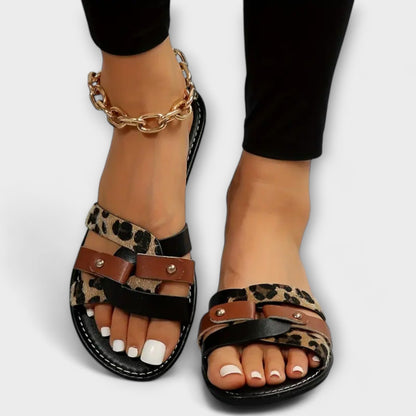 Leopard Kreuzriemen Sandaler