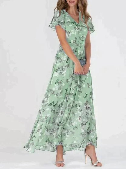 Marit | Stilfuld Blomstret V-Hals Maxi Kjole