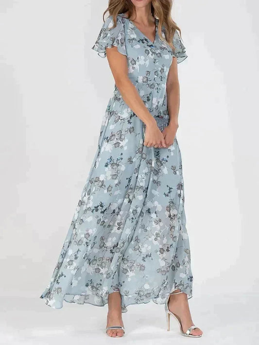 Marit | Stilfuld Blomstret V-Hals Maxi Kjole