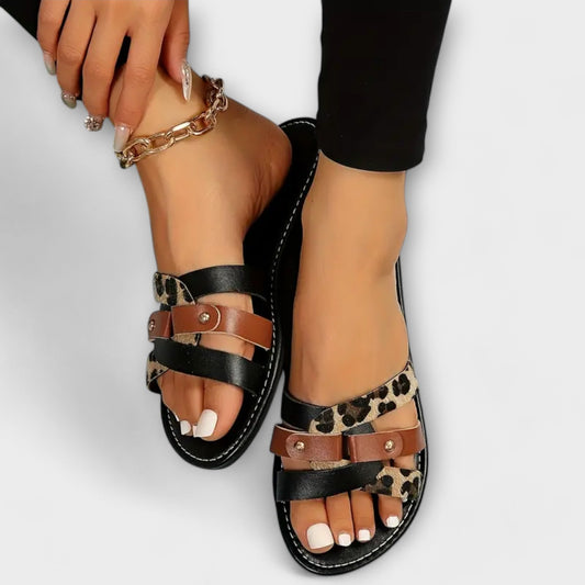 Leopard Kreuzriemen Sandaler