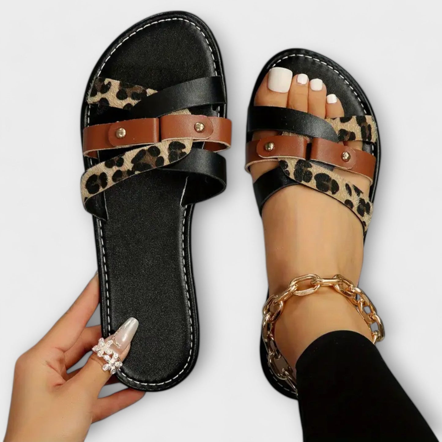 Leopard Kreuzriemen Sandaler